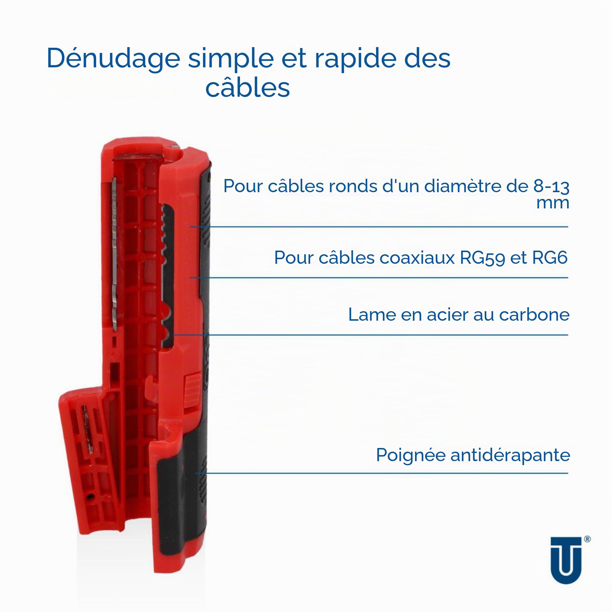 UNITEC Dénudeur de câble 8-13 mm pour câbles ronds RG59 RG6