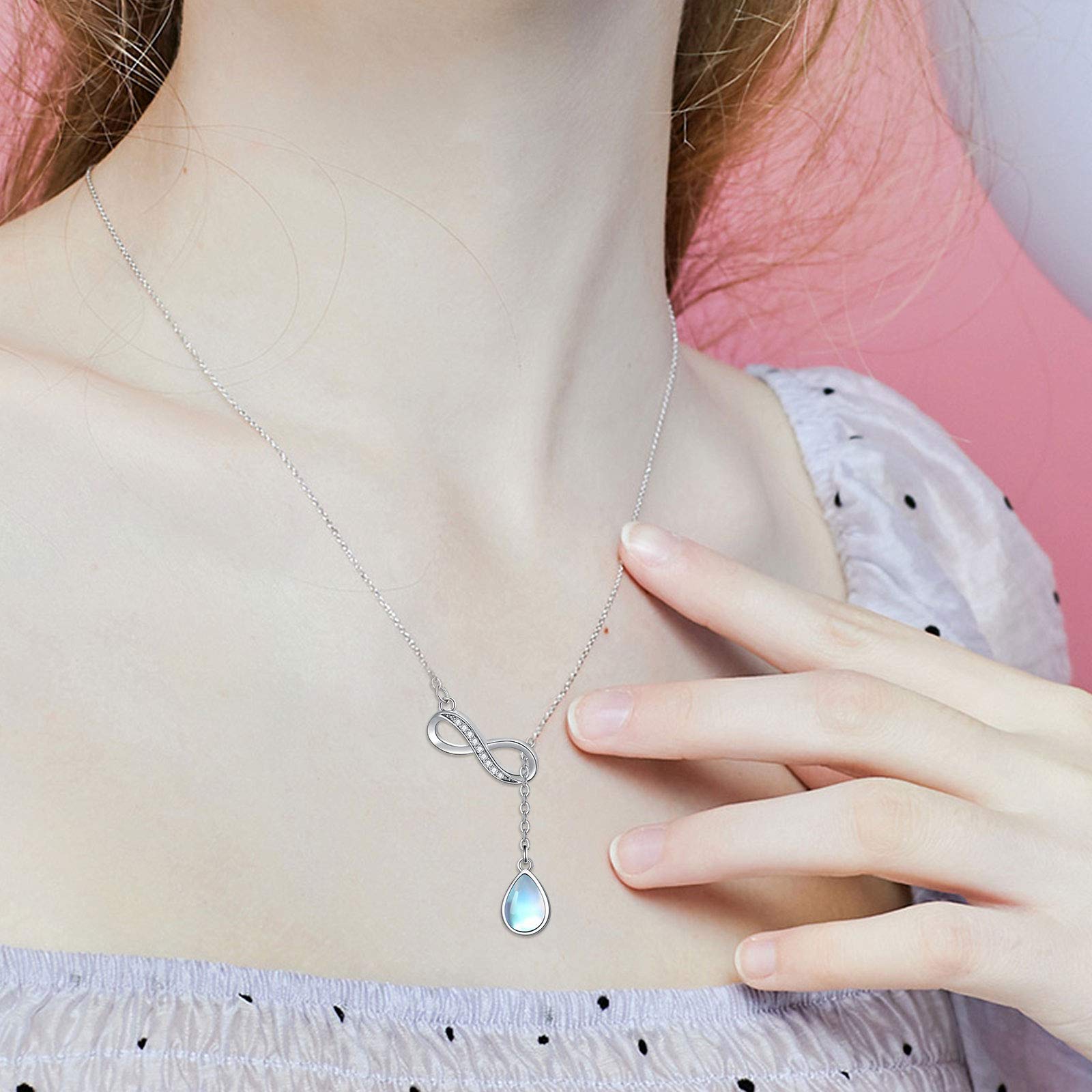 REDSUN Mondstein Halskette S925 Sterling Silber Keltischer Knoten Kette Regenbogen Mondstein Halskette Anhänger Schmuck für Damen Mädchen Mutter Tochter Frau Geschenk