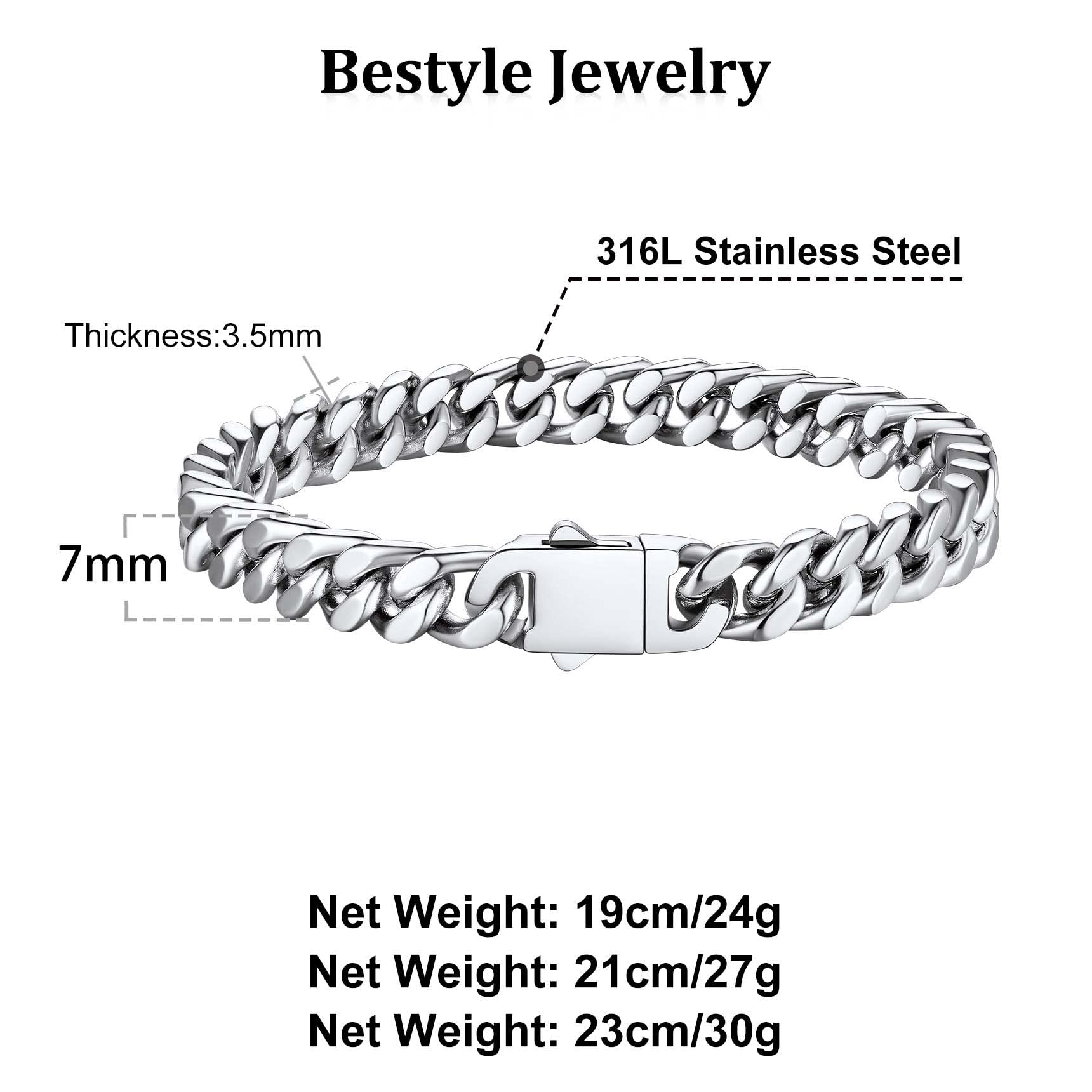 Bestyle Armband Herren Edelstahl Panzerkette - Silber/Schwarz/Gold Armbänder für Männer 5/7/9/12.5MM Breit - 19/21/23CM Länge Kubanische Herrenarmband Geschenke für Papa Bruder Ehemann Sohn