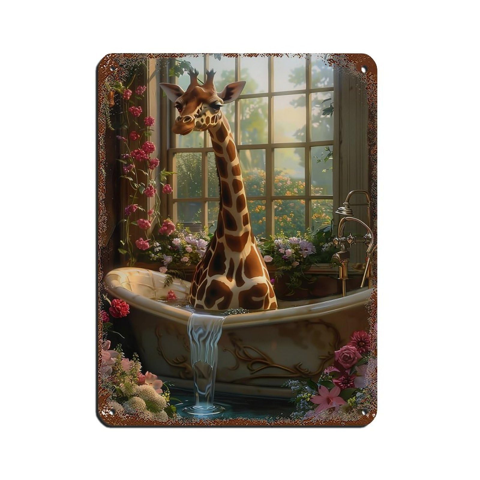 Matisse Giraffe in Bathroom Painting Poster Retro Poster Metal Tin Sign Chic Art Retro Iron Painting Bar People Cave Cafe Family Garage Poster Wall Decoration 12x16inch(30x40cm)