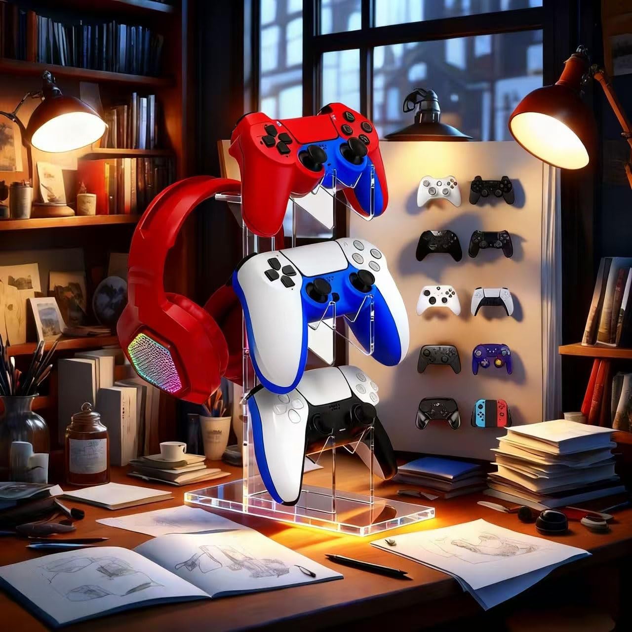 Controller Stand 3 Tiers, Universal Controller Holder Headphone Stand, Headset Holder, Acrylic Controller Display Stand Compatible with Xbox, PS5, PS4, Nintendo Switch - Ideal Desk Mount for Gamers - Image 10