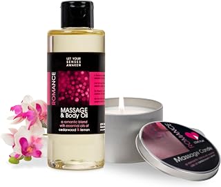 LOVE PLAY Set Massage Oil & Body Oil Set with a Blend of Cedarwood & Lemon Essential Oils – Relaxing Aromatherapy for Skin & Body Care