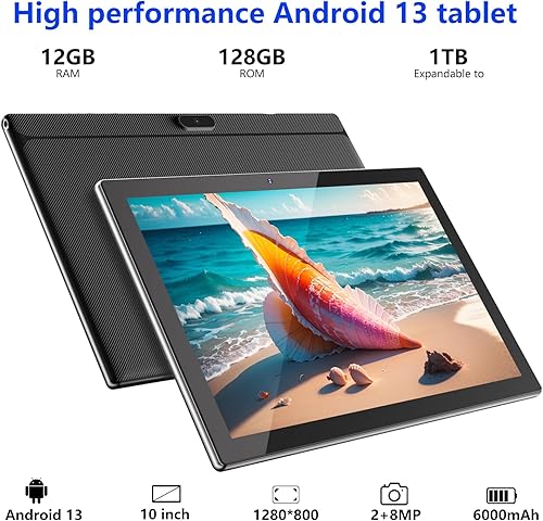 Miniatura 2 de YQSAVIOR Android 13 Tablet 10 Inch, 12GB RAM 128GB ROM 1TB Expand, 2 in 1 Computer Tablet with Keyboard, IPS HD Screen, 6000mAh, 2.4G5GWiFi 6