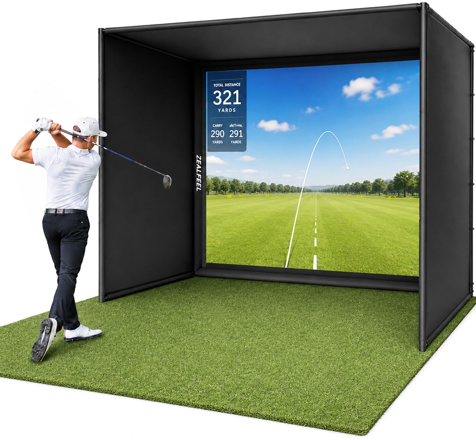 ZEALFEEL Golf Simulator Enclosure with Dual-Layer HD Screen