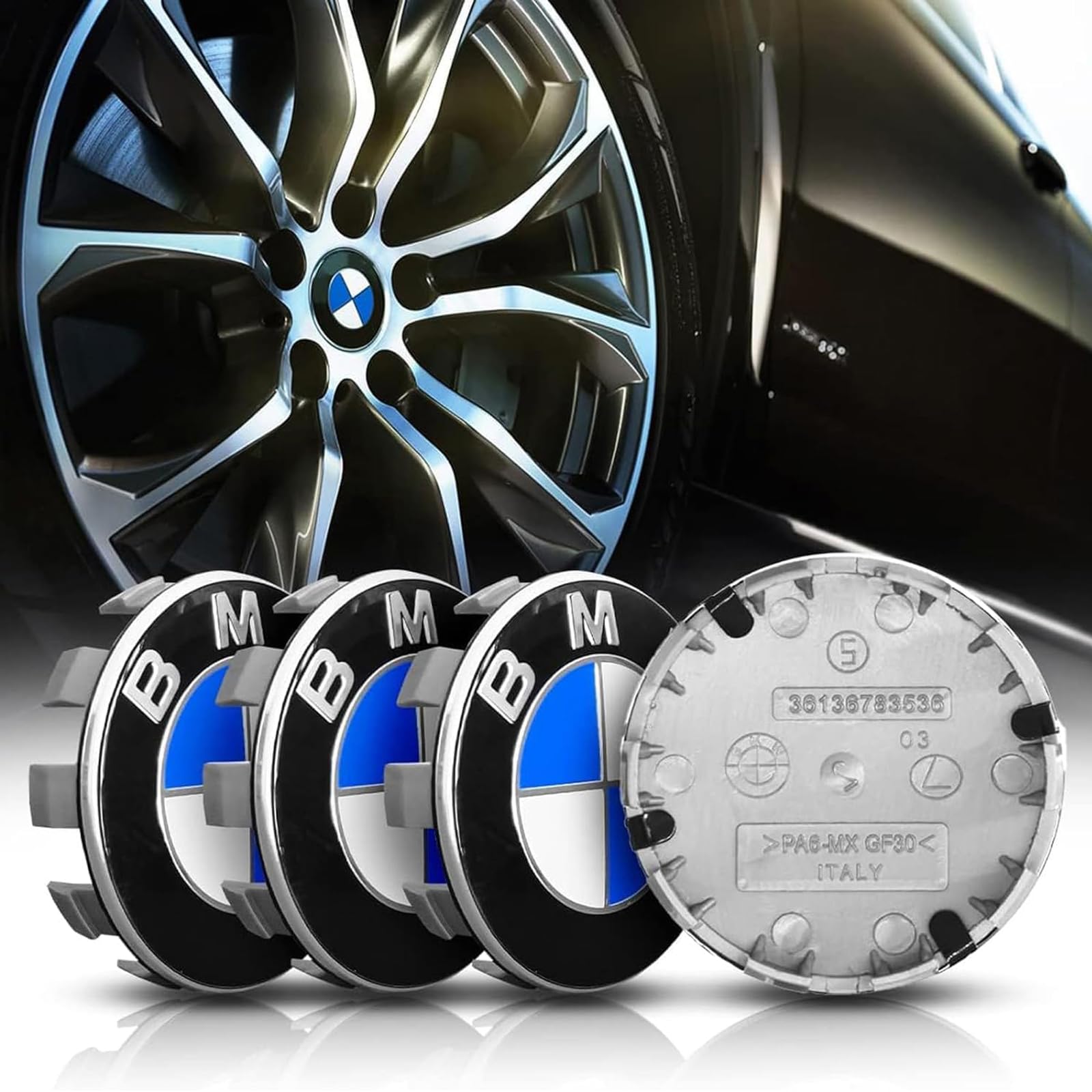 4 Tappi Coprimozzo per BMW 68mm Coprimozzi auto Fregi Cerchi in Lega