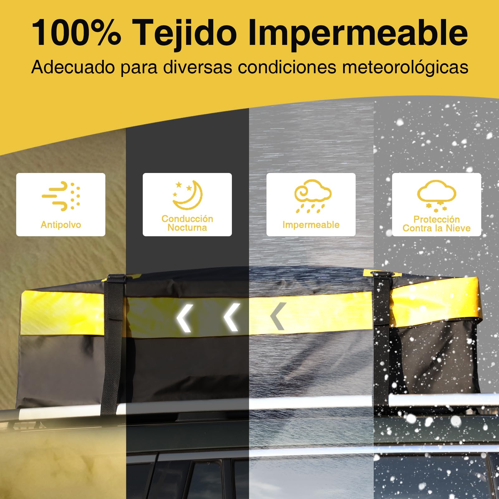JOBYNA Bolsa de Techo, 15 Pies Cúbicos/ 425L Cofre de Techo Impermeabl para Coches con/Sin Portaequipajes, Incluye Alfombrilla Antideslizante + 6 Ganchos + Candado