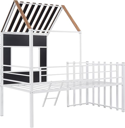 Miniatura 16 de Harper & Bright Designs Junoir - Cama tipo loft de metal tamaño individual para niños, cama baja con techo y escalera, cama tipo loft individual