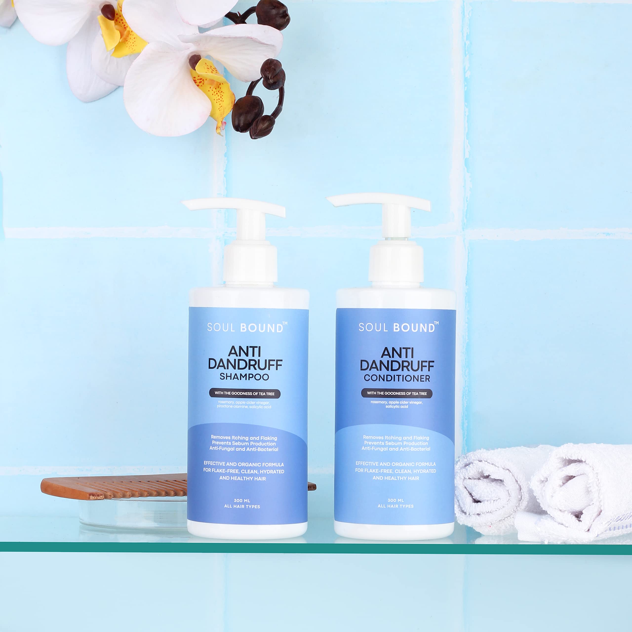 SOUL BOUND Anti-Dandruff Shampoo with Conditioner - Apple Cider Vinegar and Tea Tree oil for Dry & Dehydrated Hair | Adds Nourishment, Shine & Bounce (Combo Pack)