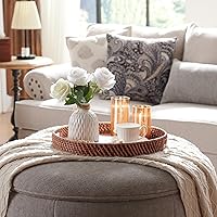 Vista 5 de 16.9 inch Rattan Tray, Round Wicker Tray with Cut-Out Handles, Woven Serving Tray for Dining/Coffee Table