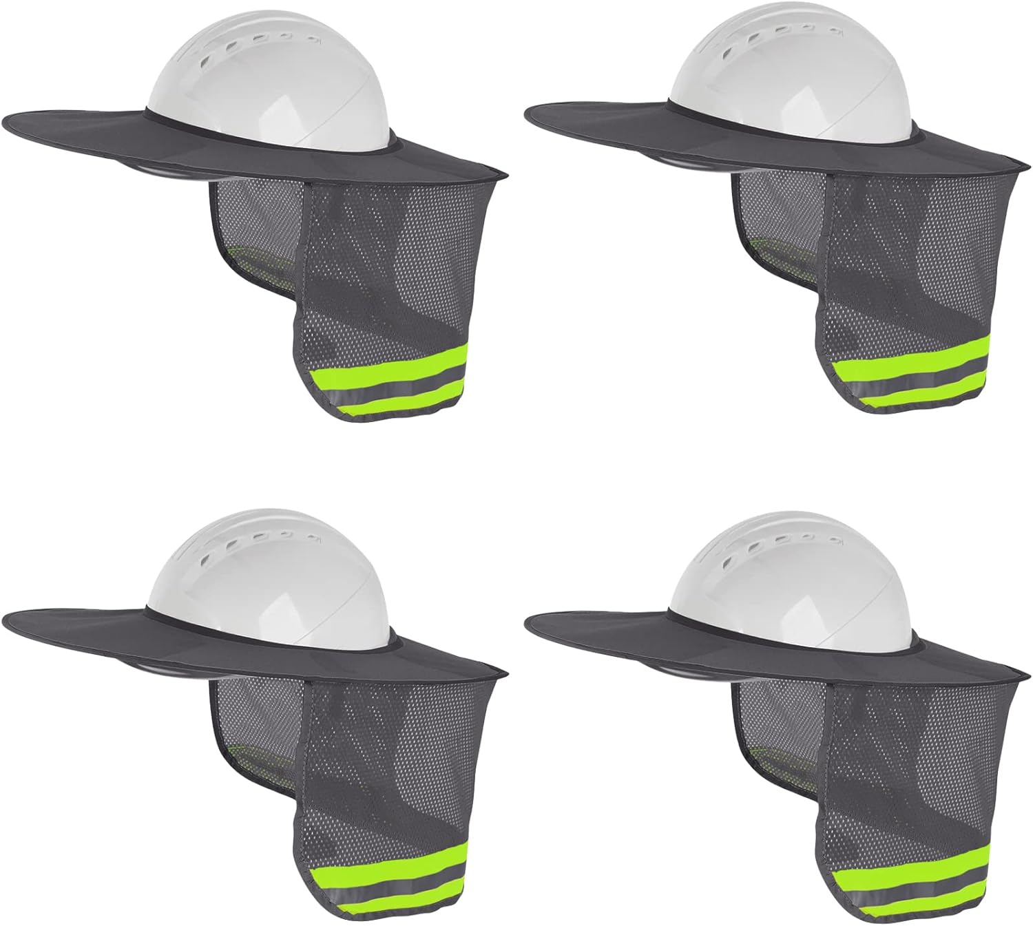 4 Pack Hard Hat Sun Shade Full Brim Mesh Hard Hat Sun Shield Neck Sunshade with Reflective