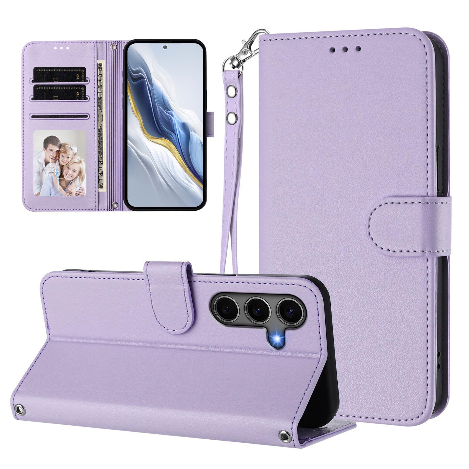 Generic Étui compatible avec iPhone 6 Plus/7 Plus/8 Plus (couleur : violet clair) Portefeuille en cuir uni de qualité supérieure avec fermeture magnétique