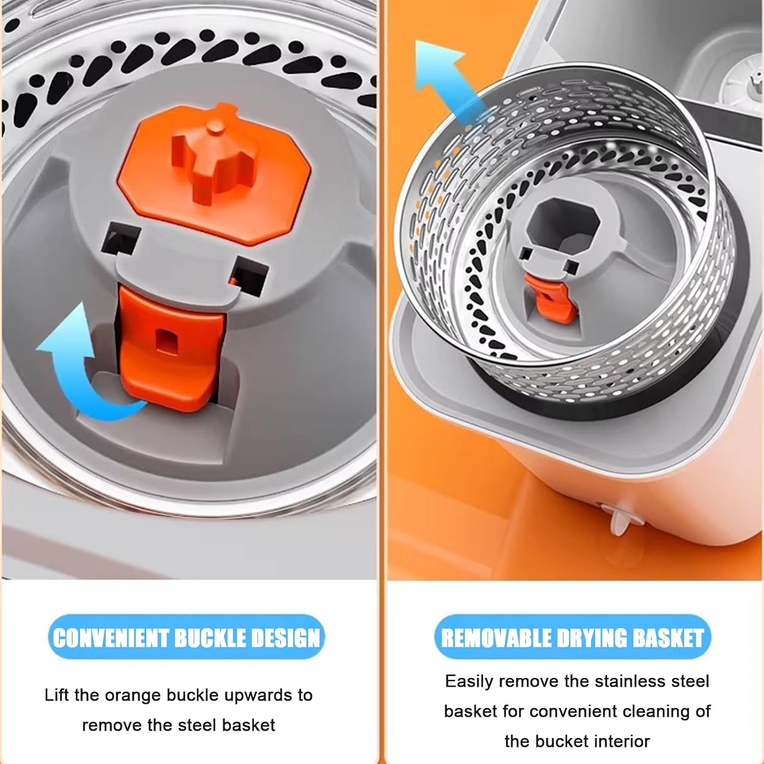 Spin Mop and Bucket with Wringer Set, 360° Spinning Mop and Detachable Inner Bucket System for Floor Cleaning of Hard-Wood, Laminate, Tile, Wall,2 Microfiber Mop Pads