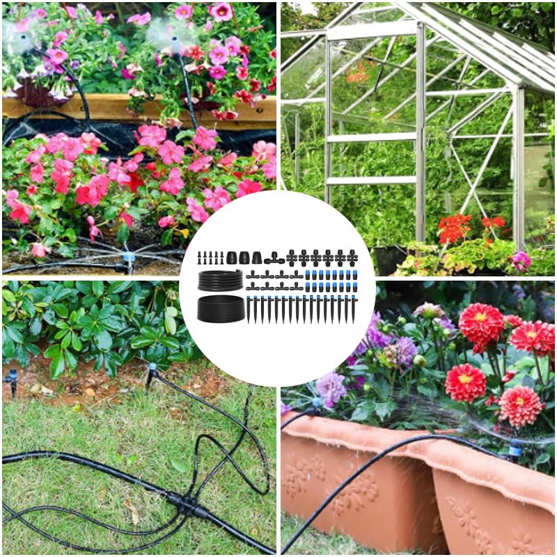 Miniatura 9 de Kit automático de riego por goteo para invernadero, patio y jardín - Sistema de riego de micro nebulización con boquillas ajustables, temporizador y