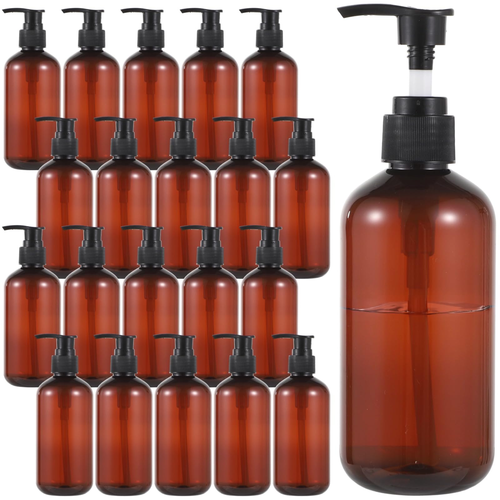 30 STK. Leere Pumpflaschen, 8 oz/236 ml bernsteinfarbene Kunststoffflaschen zum Nachfüllen, Reisespender mit Pumpe für Lotion, Duschgel, Shampoo, Conditioner und Creme