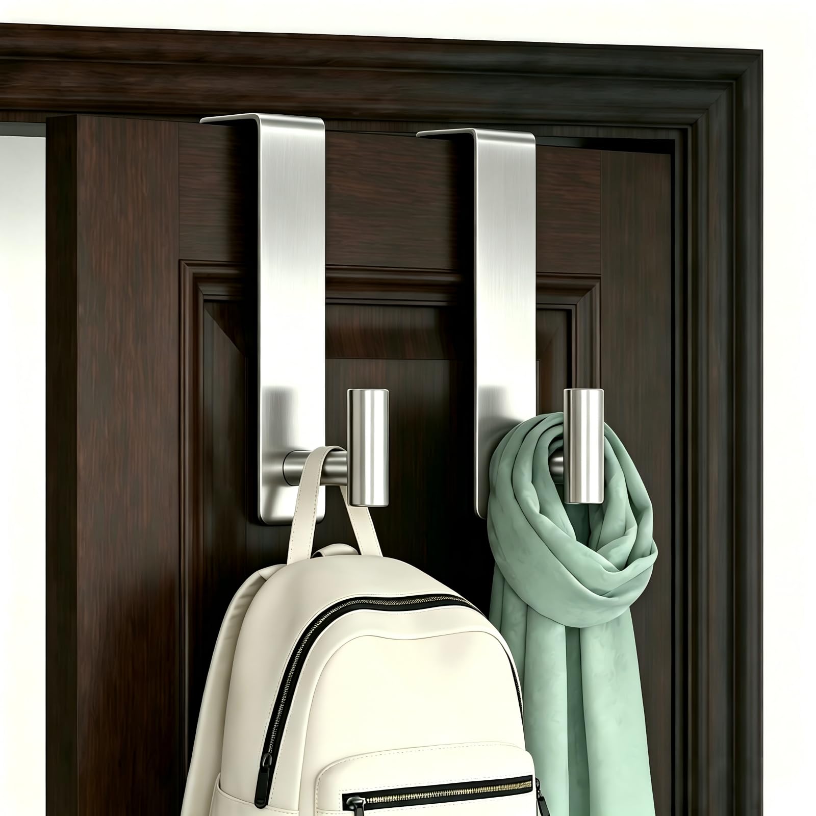 Stainless Steel Over The Door Hooks Heavy Duty, Bathroom Towel Holder Door Mount Coat Rack Towel Rack for Bedroom, Doors Hangers Towel Hooks for Bathroom Dorm Essentials (Silver, 2 Pack)