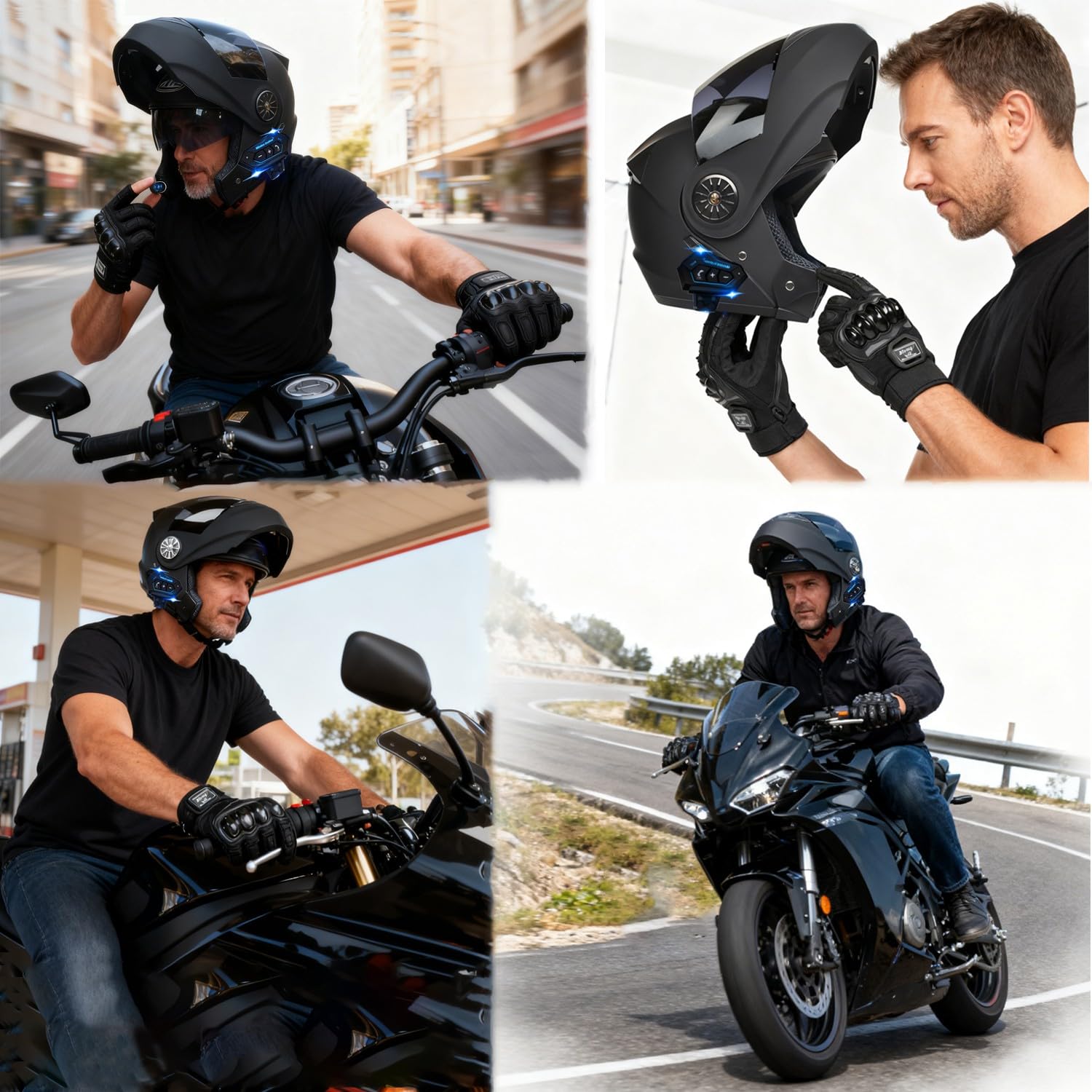 Casco Moto Modular con Bluetooth, Casco Abatible con Doble Visera, Homologado ECE 22.06, Doble Visera Doble Lente Sistema De Ventilación, Guantes, para Adultos, Hombres Mujeres K,Small