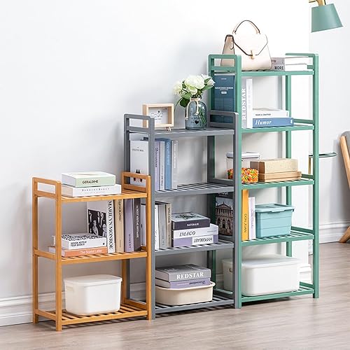 Miniatura 8 de Estante de bambú, estantes de almacenamiento de 4 niveles, estantería pequeña para libros, estante de almacenamiento multiusos para baño, cocina,