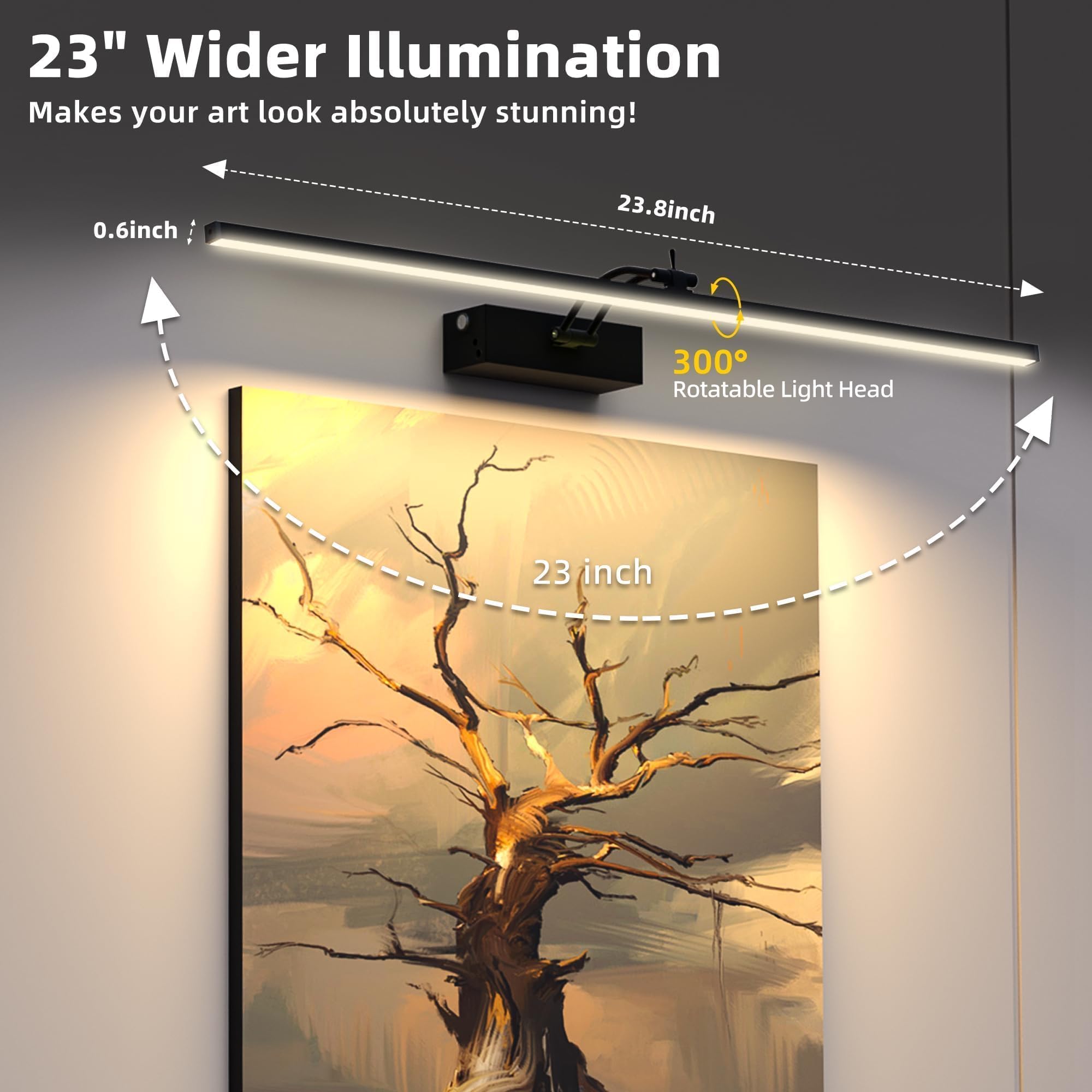 Confezione da 4 luci per parete, illuminazione artistica da 58,4 cm per dipinti senza fili, batteria ricaricabile da 6400 mAh, con telecomando dimmerabile e timer per opere d'arte, galleria, cornici