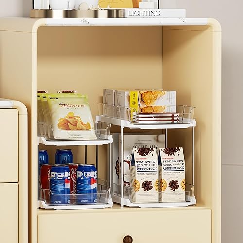 Vista 20 de Delamu 2 juegos de organizadores y almacenamiento de 3 niveles para debajo del fregadero, organizador de despensa apilable multiusos