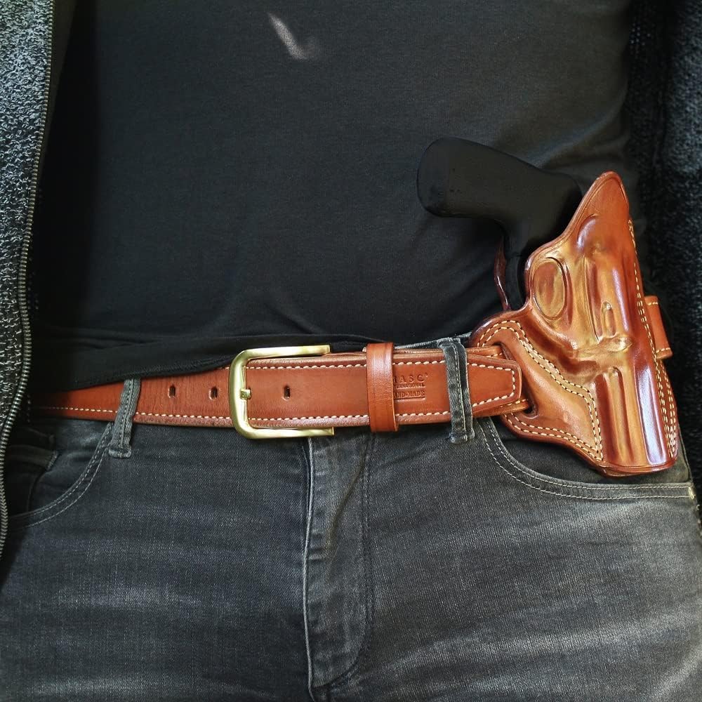 Masc Premium The Ultimate Leather Pancake OWB Belt Holster Open Top Fits, King Cobra/Viper 357 Mag 6-Shot 3-inch, Right Hand Draw, Brown Color #1631#