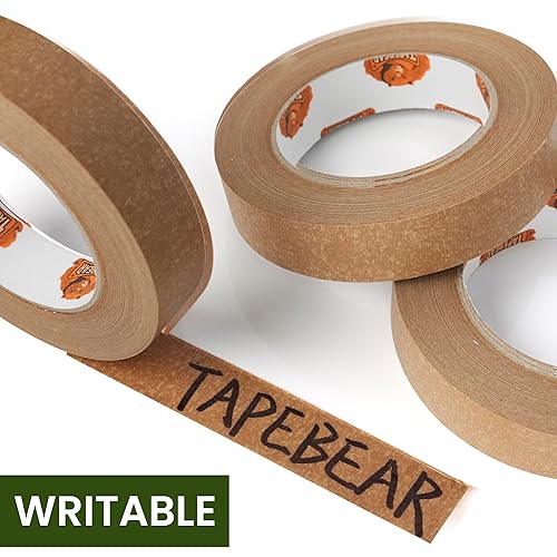 Miniatura 3 de TAPEBEAR Cinta de papel kraft estrecha 6 rollos de 1 pulgada x 164 pies, cinta de embalaje marrón ecológica reciclable para marcos de fotos,