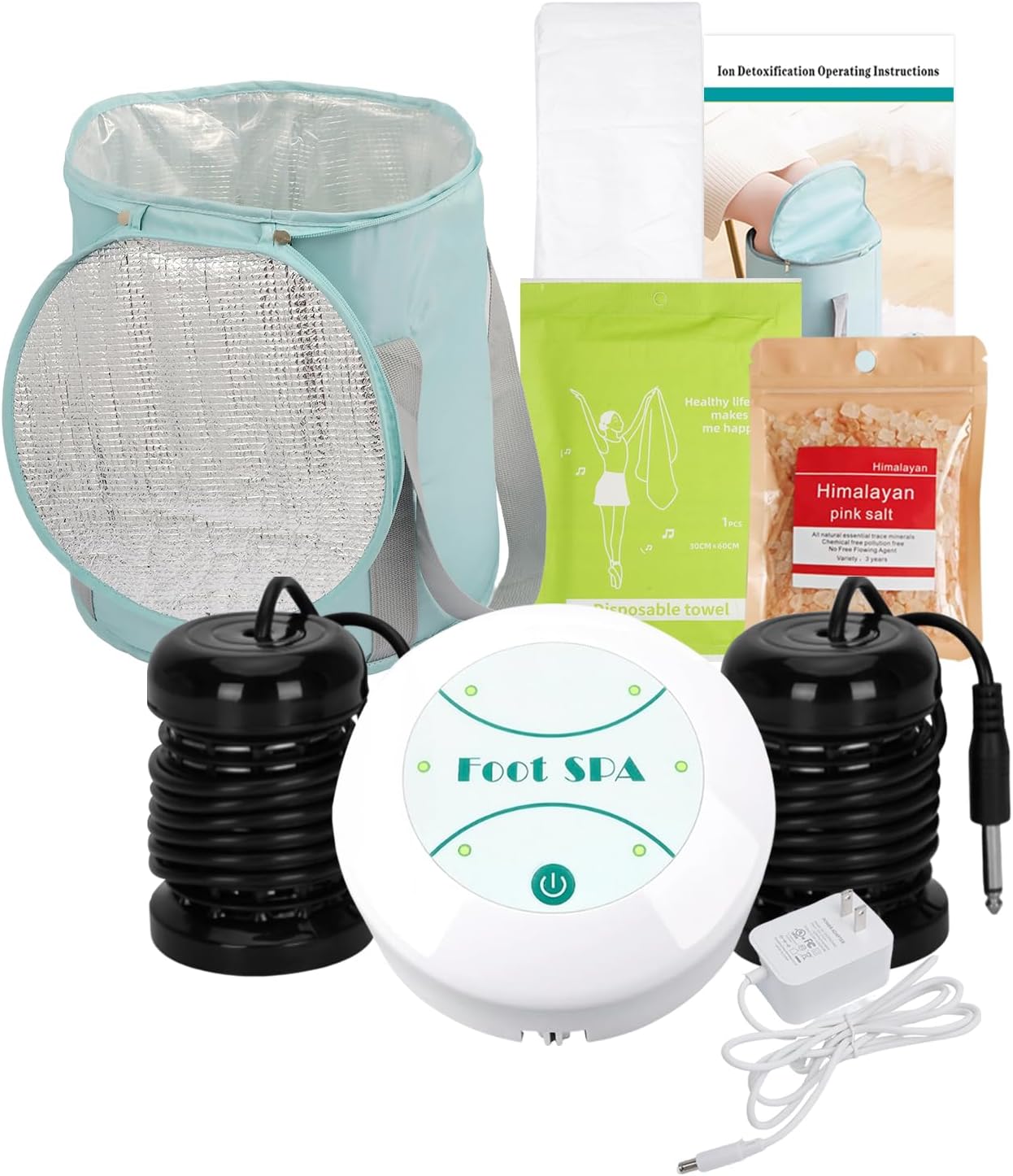 Portable Ionic Detox Foot Bath Machine Kit, Foldable Tub, 2 Ion Arrays