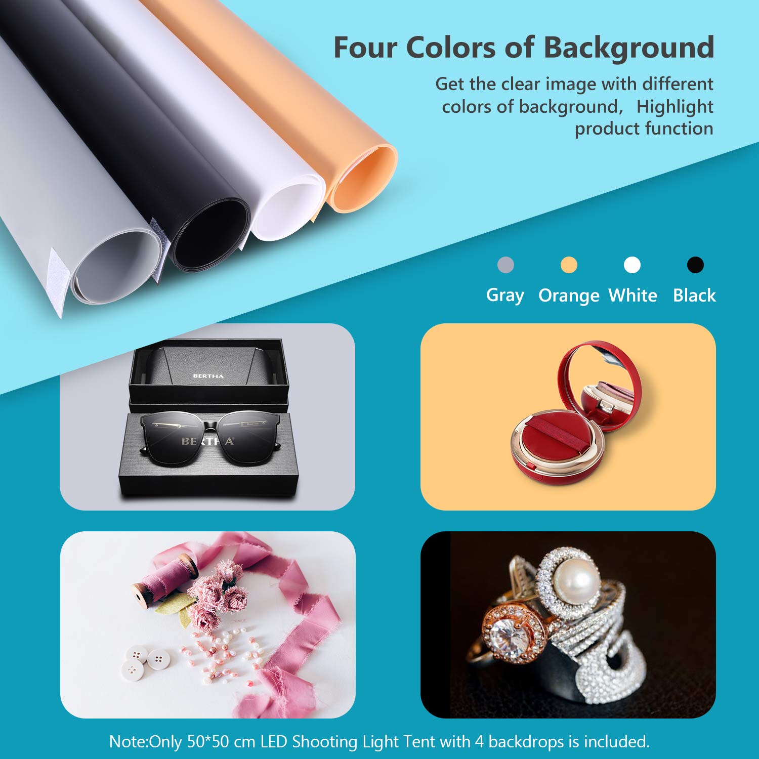 NEEWER Boîte à Lumière pour Studio Photo, Tente de Prise de Vue 50cm avec Luminosité Réglable, Kit d'Eclairage de Table Pliable et Portable avec 80 Lumières LED et Arrière-Plans 4 Couleurs