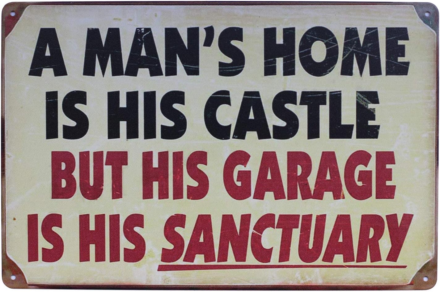HioniA Man's Home is His Castle But Garage is Sanctuary, Metal Tin Sign, Vintage Plaque Home Wall Decor