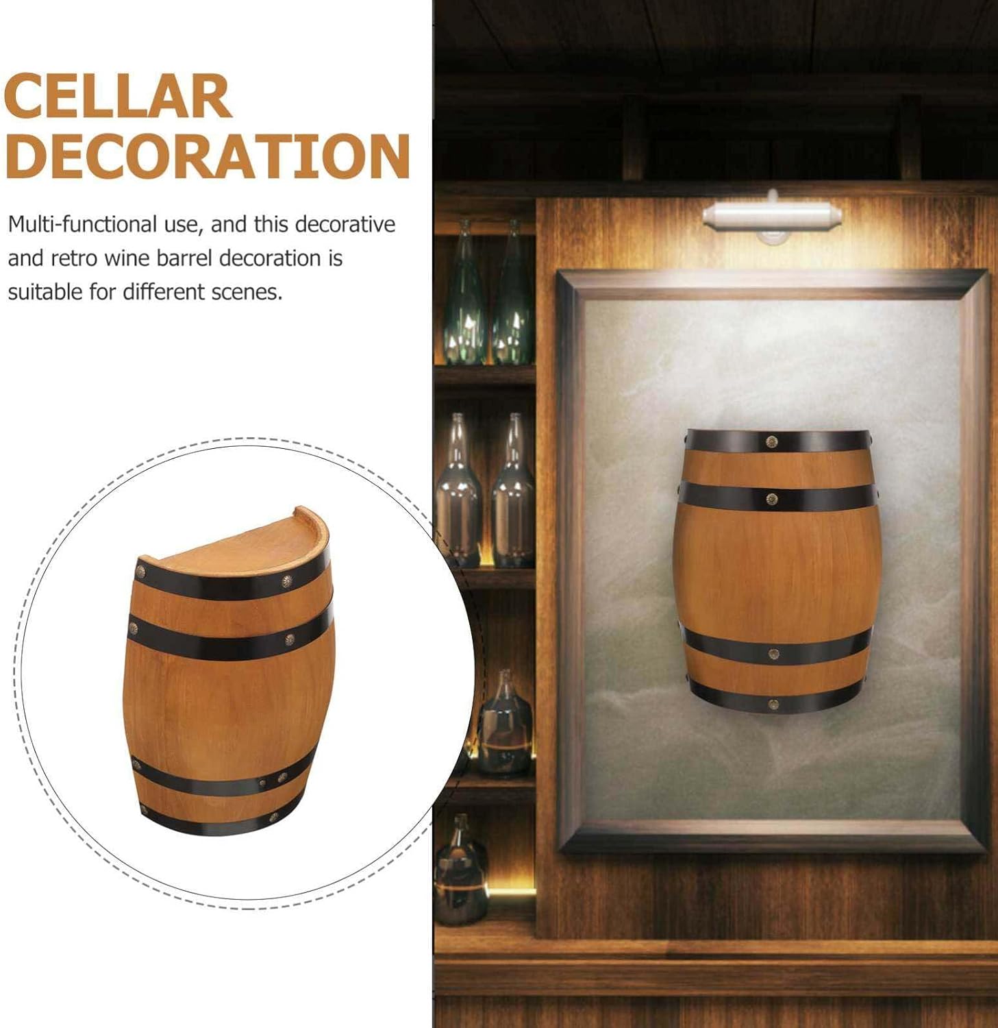 Yardwe Wood Wine Barrel Decor Wooden Half Wine Barrel Wall Art Retro Antique Beer Barrel Hanging Pendant Crafts for Bar Area Steampunk Theme Party Favor