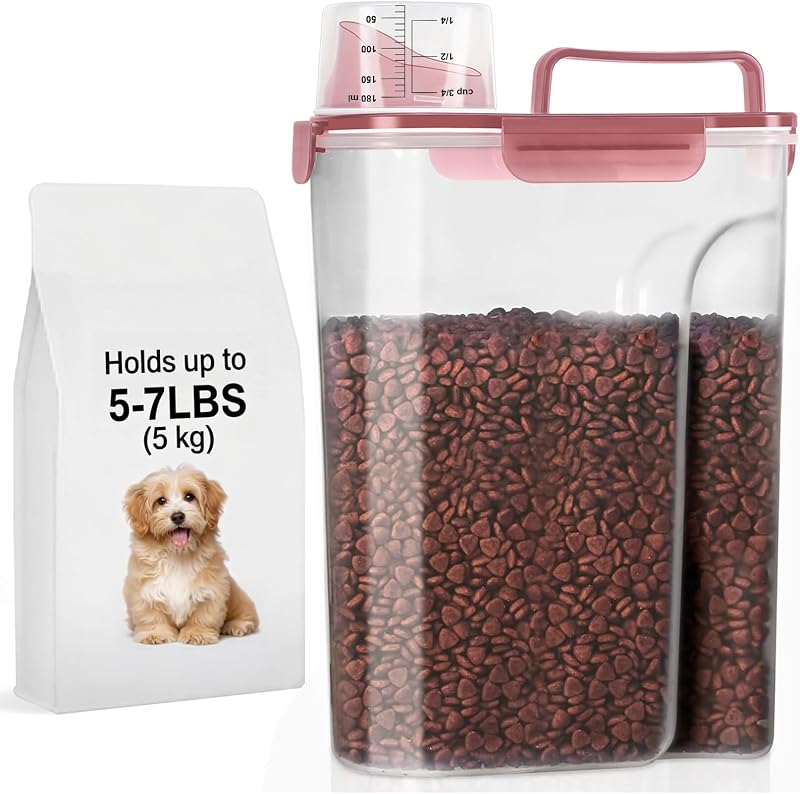 Recipiente hermético para armazenamento de ração de cães e gatos LEAWALK, plástico PP, rosa transparente, 5 L