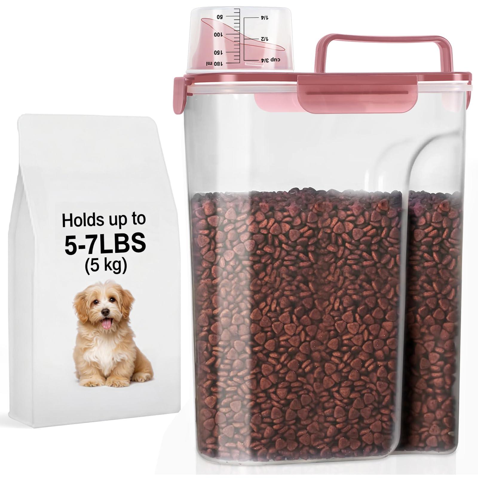 LEAWALK 5-7Lbs Airtight Dog Cat Pet Food Storage Container- Clear pink