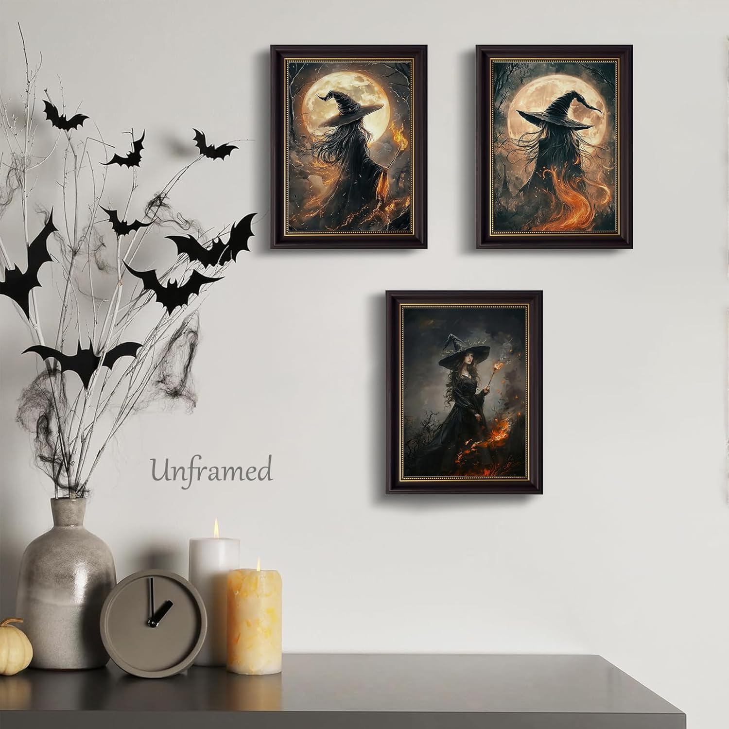 Halloween Witch Canvas Wall Art Magic Moon Dark Witch Painting Picture Wall Decor Gothic Magic Academy Poster Print Artwork for Party Living Room Bedroom Home Decoration