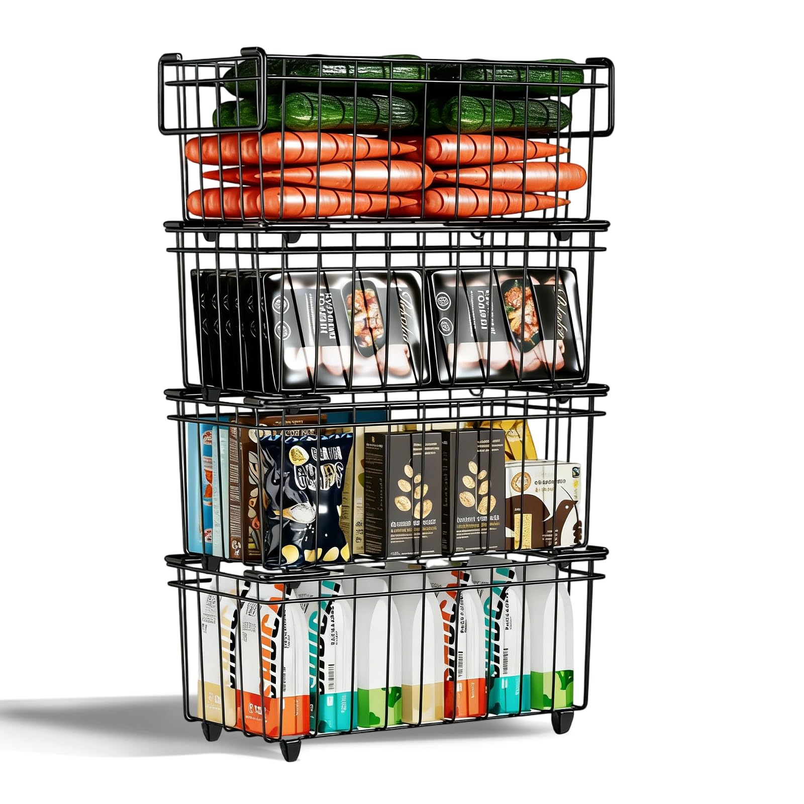Eidoct Freezer Baskets 4-Pack, Stackable Freezer Storage Baskets For Chest Freezers, Freezer Organiser With Handles Easily Sort And Get Frozen Foods, Improved Air Circulation For Freshness