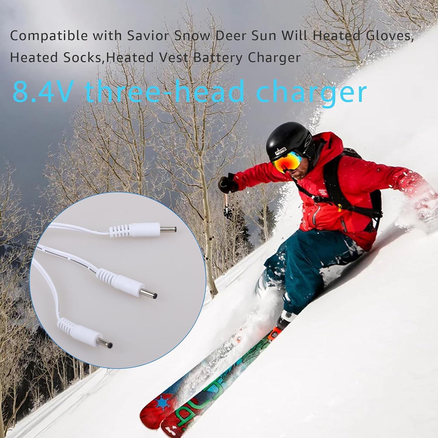 Charger for Heated Glove 7.4V Li-Polymer Battery Compatible with Savior Snow Deer Sun Will Heated Gloves, Socks,Vest-8.4V DC Charger (White)