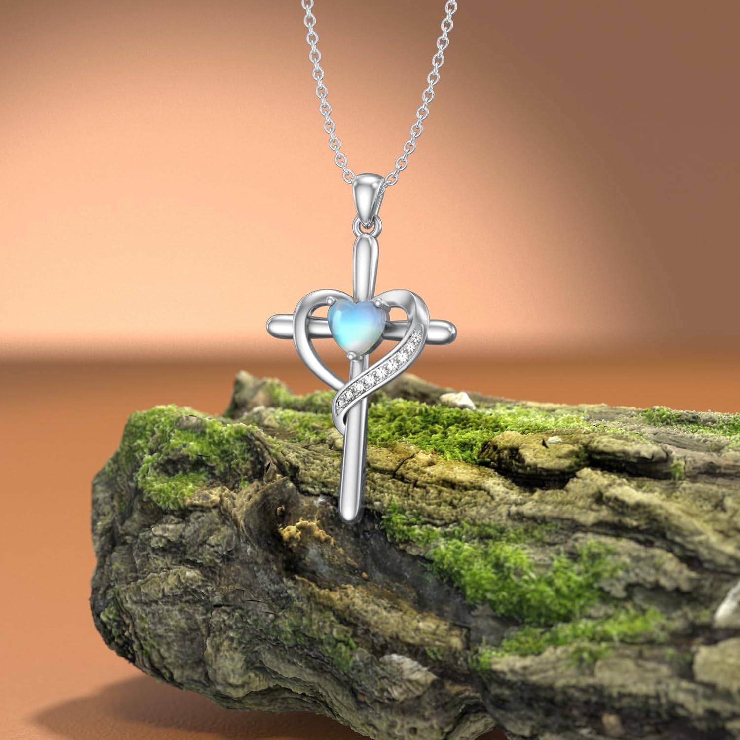 Cross Necklace for Women 925 Sterling Silver Moonstone Cross Heart Pendant Necklace Moonstone Jewelry Gifts for Her - Image 5