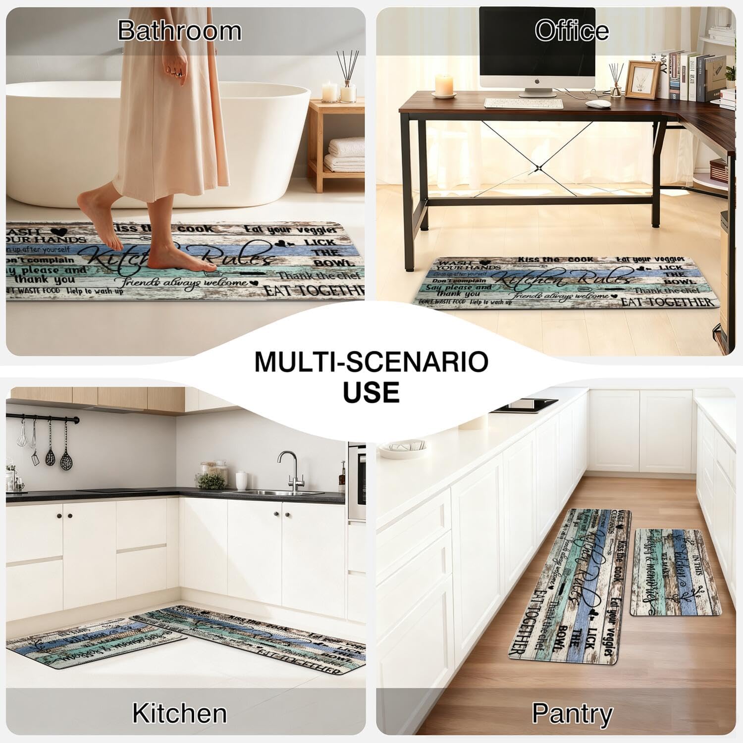 Farmhouse Kitchen Rug Sets of 2 Piece Cushioned Comfort Mat for Home & Office Non Slip Rugs and Mats Anti Fatigue Kitchen Mats for Kitchen Floor Comfort Standing Carpet Runner Rugs17.3 47"+17.3" 30"
