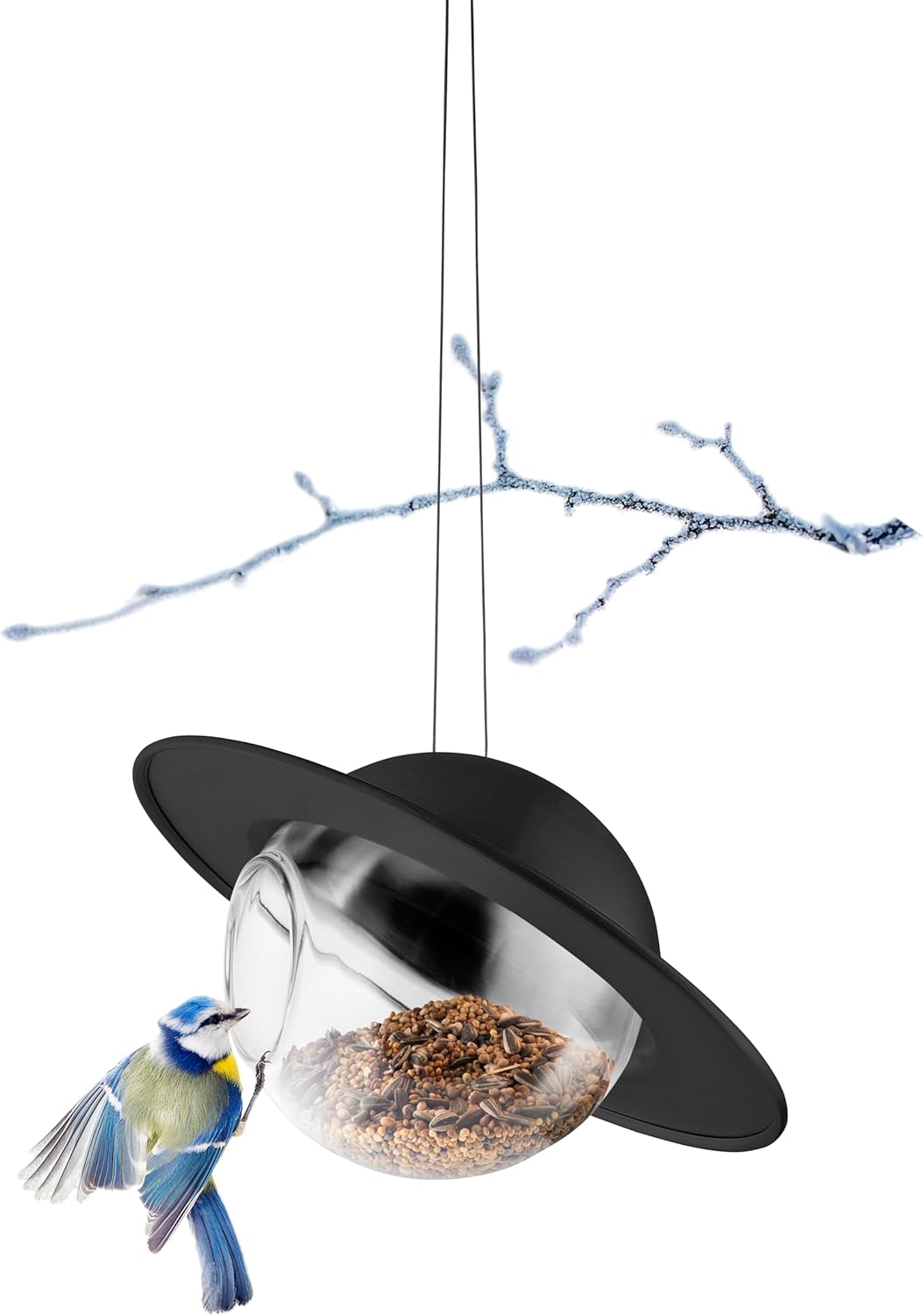 EVA SOLO | Saturn Bird Feeder Black | Feeder with Transparent Glass Orb & Protective Roof | Enjoy Garden Birds Year-Round | All-Weather Resistant & Low Maintenance | Black