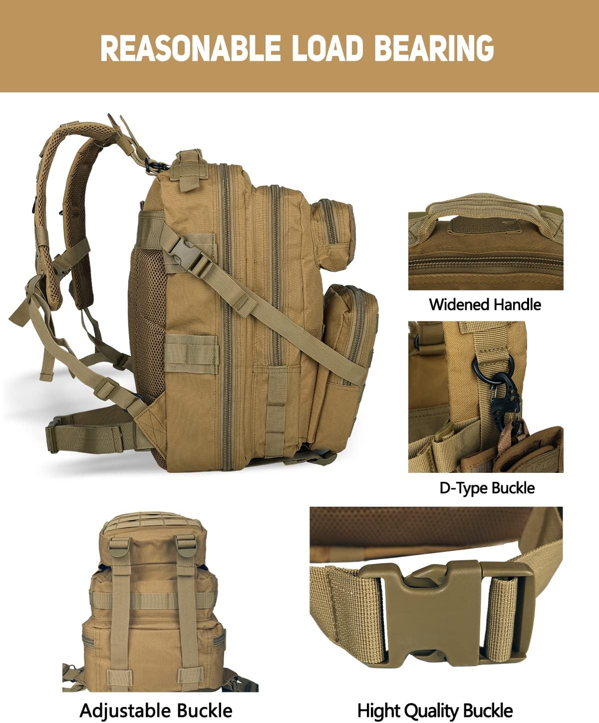 BOMTURN for Mens Tactical Backpack Military Backpacks 27L Small Army Survival Backpacks Small Waterproof Bug out Bag - Image 5