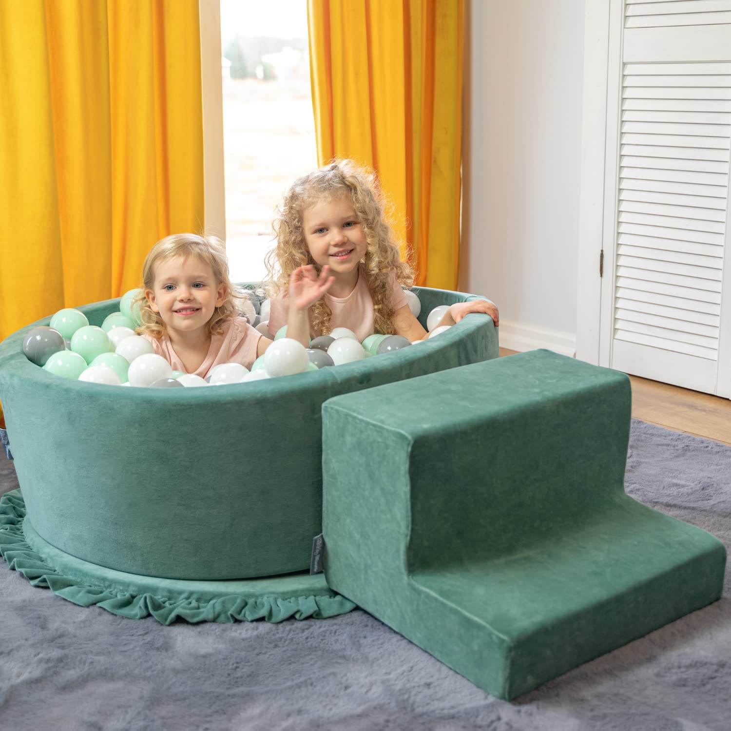 KiddyMoon Area di Gioco in Schiuma con Tondo Piscina di Palline per Bambini Piscina (200 Palline) + Gradini, Beige Sabbia: Beige Pastello/Giallo Pastello/Bianco/Menta/Rosa Chiaro
