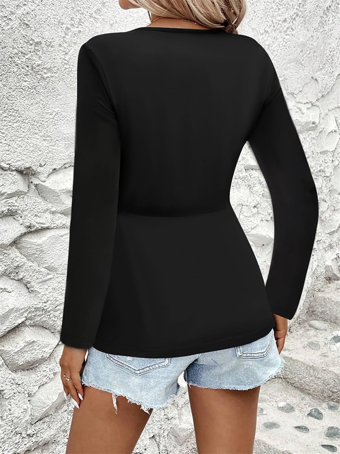 Andongnywell Women's Tunic Top Loose Long Sleeve V Neck Button Up Pleated Shirts Blouse T Shirt Tops