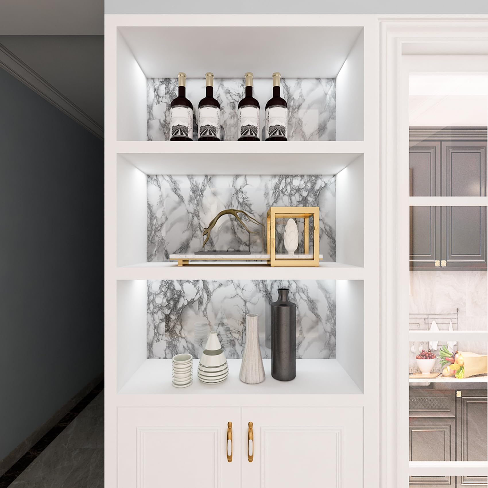 LaCheery Marmol Vinilo Adhesivo Muebles Blanco Gris Brillo 90cm x 400cm Vinilo Encimera Cocina Marmol Papel Adhesivo para Muebles Blanco Impermeable Papel Pintado Pared para Armarios Baño