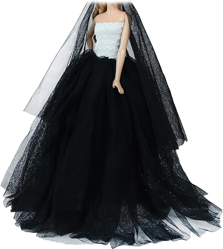 Miniatura 7 de BJDBUS Vestido de novia de arrastre de ropa azul con velo para muñeca de niña de 11,5 pulgadas