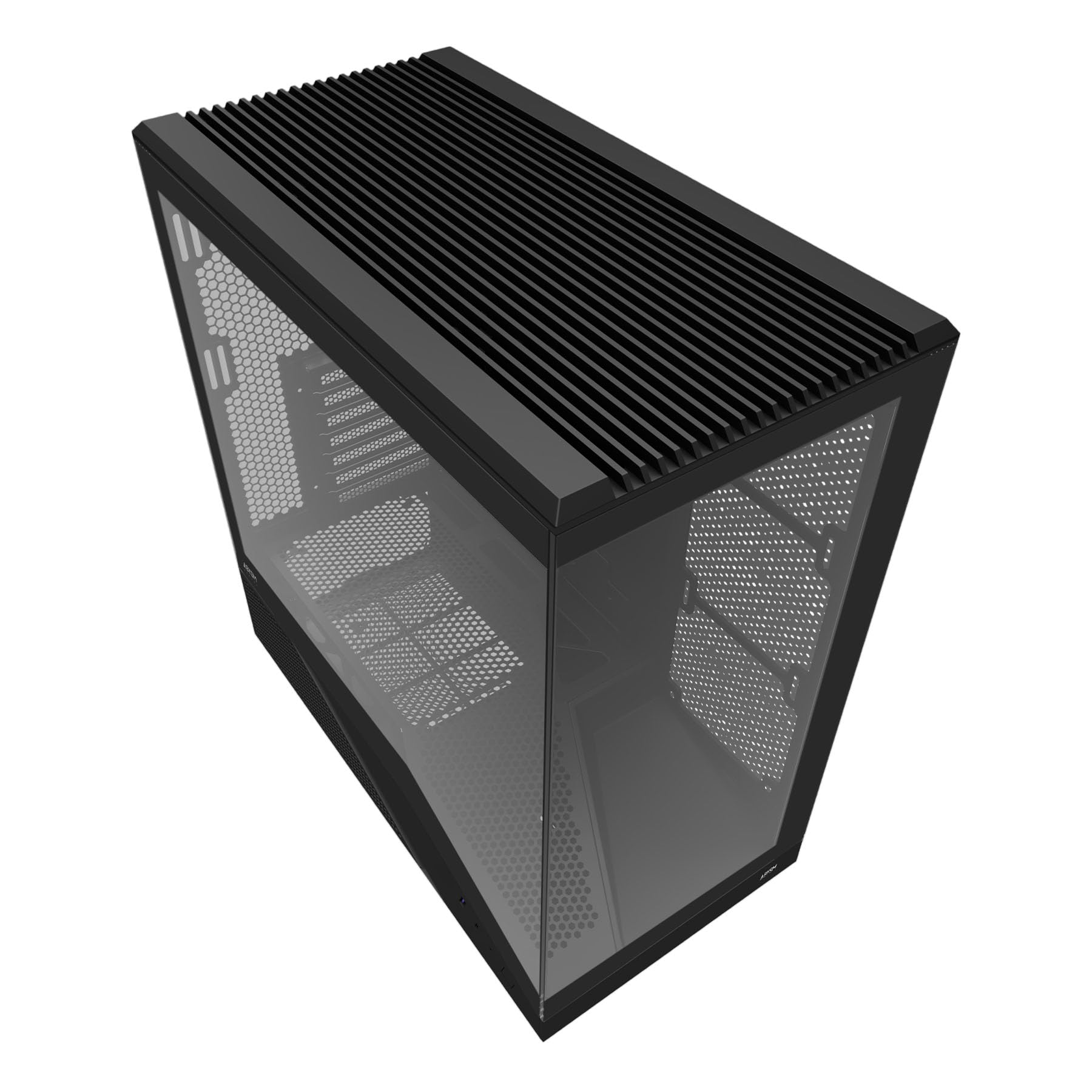 Abysm Gaming Arian Frame A400 – Torre ATX Gaming con telaio inclinato, 4 ventole ARGB PWM, vetro temperato, supporto GPU 420 mm, USB Type-C, raffreddamento liquido 360 mm – scatola PC Gamer nera