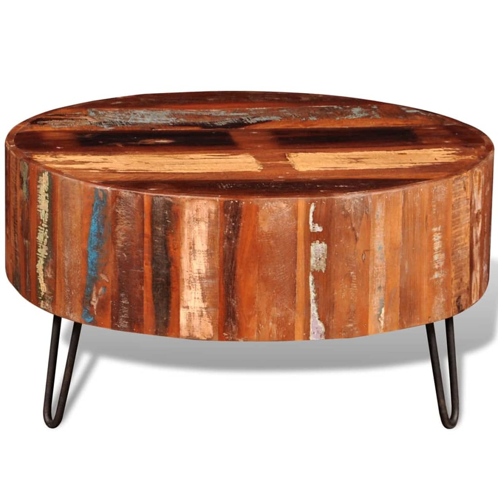 Homgoday Table basse ronde en bois recyclé massif pour salon, salle de réception d'invités, chambre à coucher et mobilier de bureau
