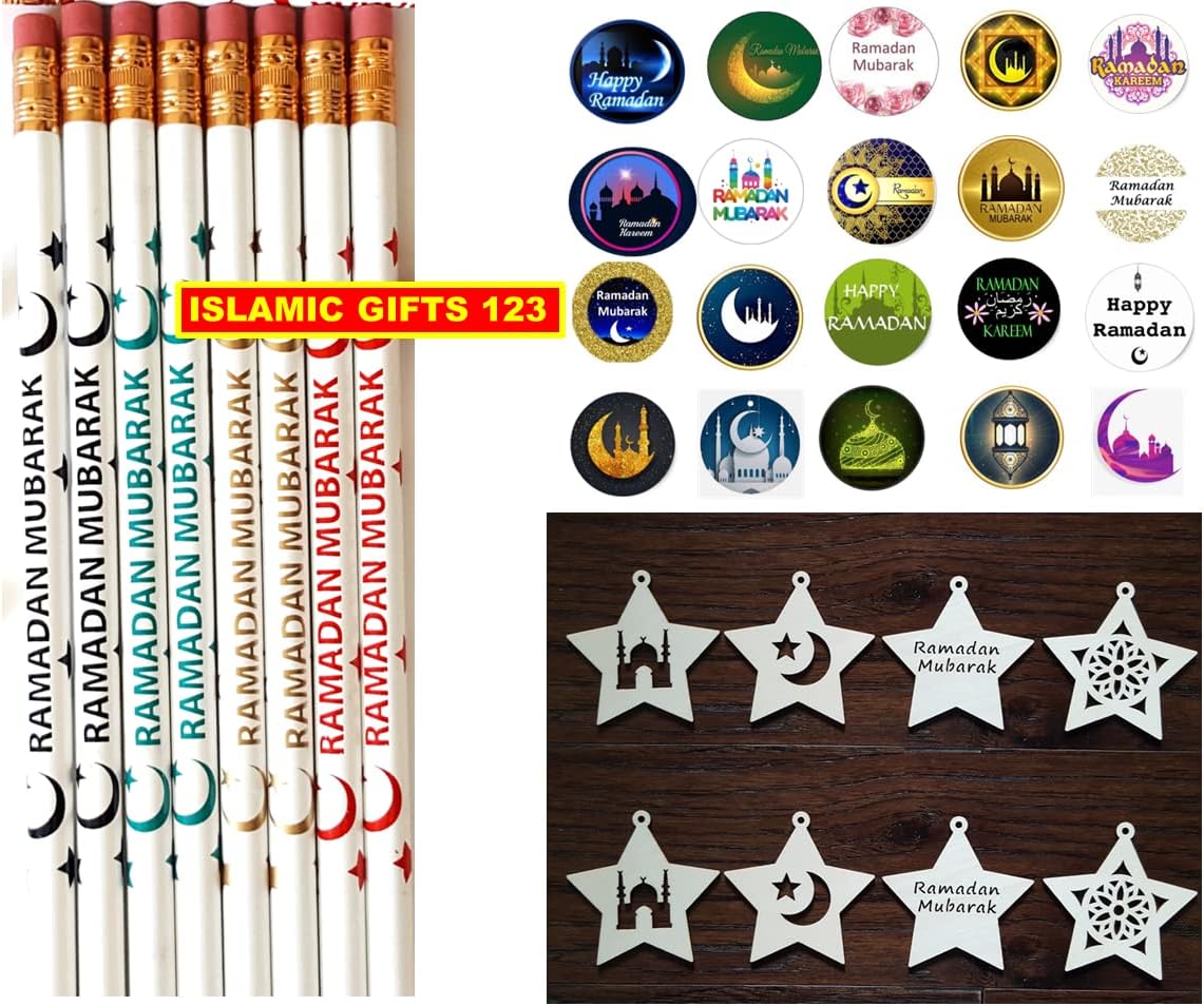 Ramadan Stickers(200) Ramadan Pencils 24+24 Wooden DIY Cutout Happy Ramadan Kareem Ramadan Gifts For KIds Arabic Novelty Moroccan Egyptian Lantern stickers رمضان مبارك