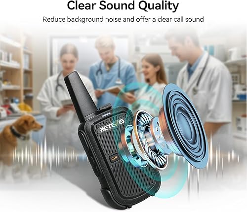 Vista 5 de Retevis RT15 Mini Walkie Talkies para adultos, pequeñas radios portátiles de 2 vías, advertencia de batería baja, VOX, compacto, Walky Talky