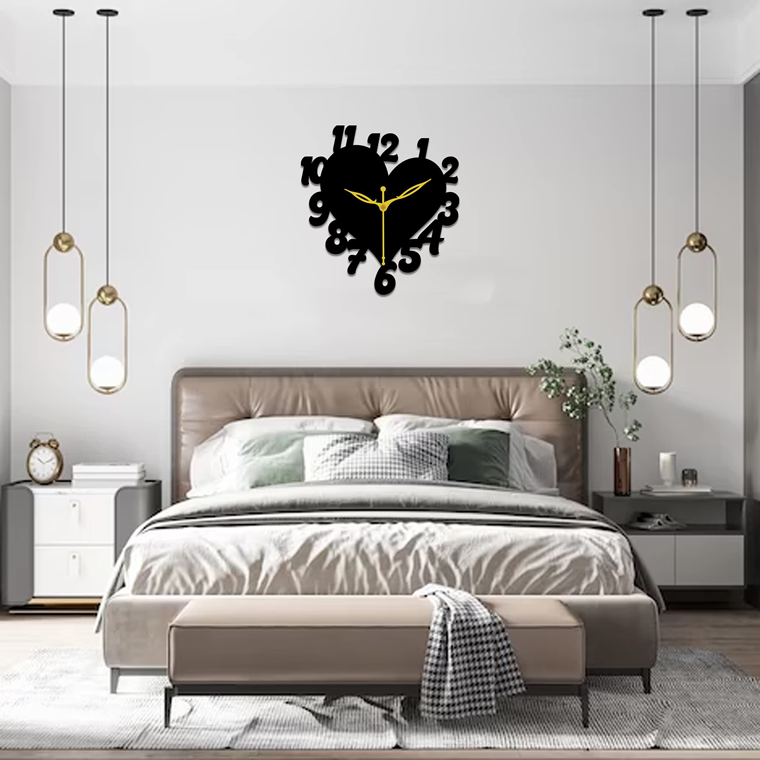 VPK MDF Wood 30x30 cm Black Hart Shape Wall Clock - 543 1