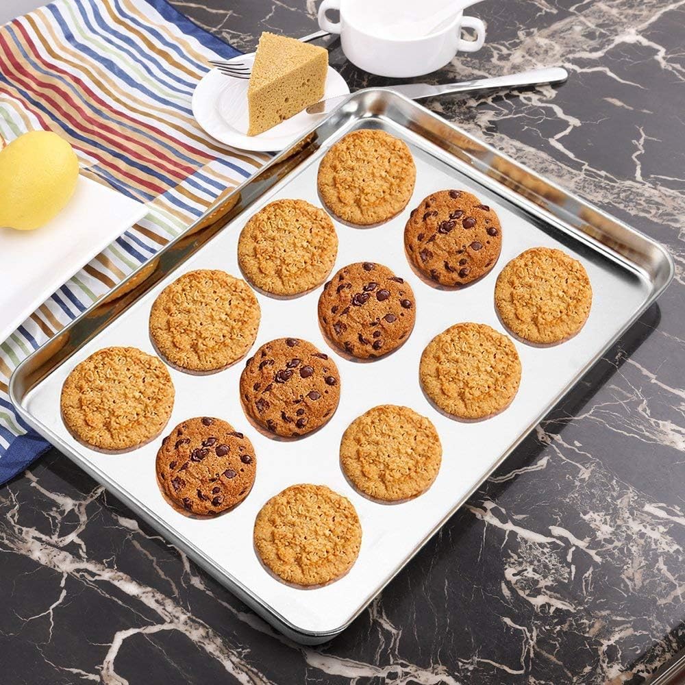 Terlulu Lot de 2 plaques de cuisson rectangulaires en acier inoxydable pour la cuisson et la friture, non toxiques et sains, passe au lave-vaisselle, 40 x 30 x 2,5 cm