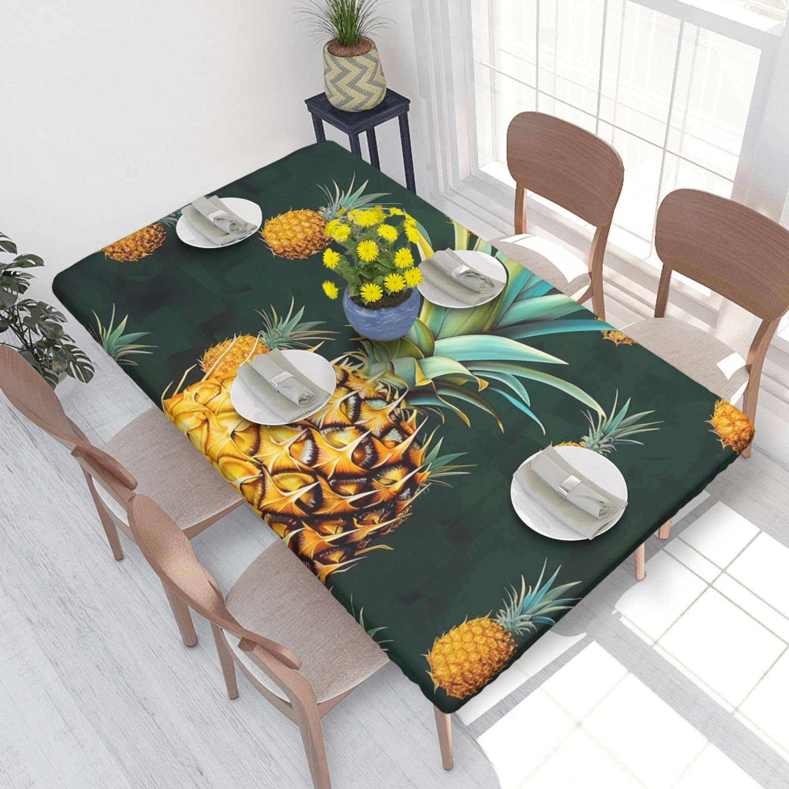 DCARSETCV Tropical Fruit Pineapple Printed 4FT Waterproof Tablecloth with Elastic Edged Protect & Decor Your Table, Oil-proof Washable Table Cloth Cover for Dinner Picnic Party