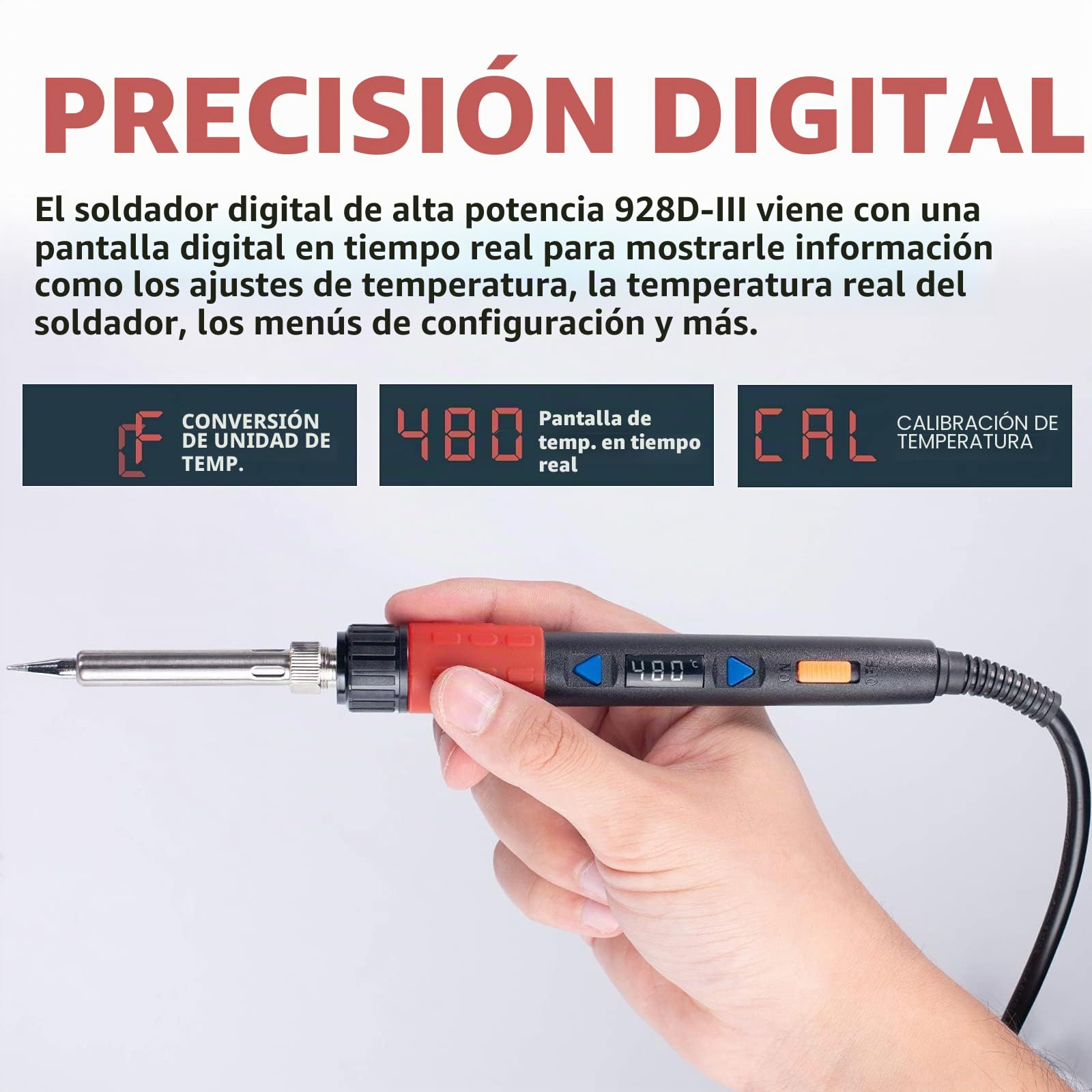 YIHUA 928D-III 110W Soldador digital portátil con función de estabilización de temperatura y pantalla LED para soldadura y soldadura de vidrieras (BE)